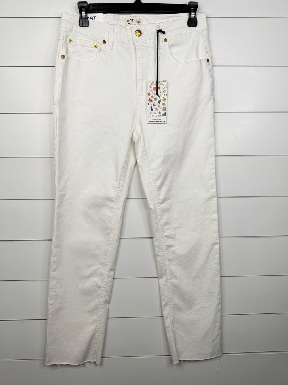 ⭐️OAT New York Jeans Womens Size 8 White Mid Rise Straight Ankle Stretch